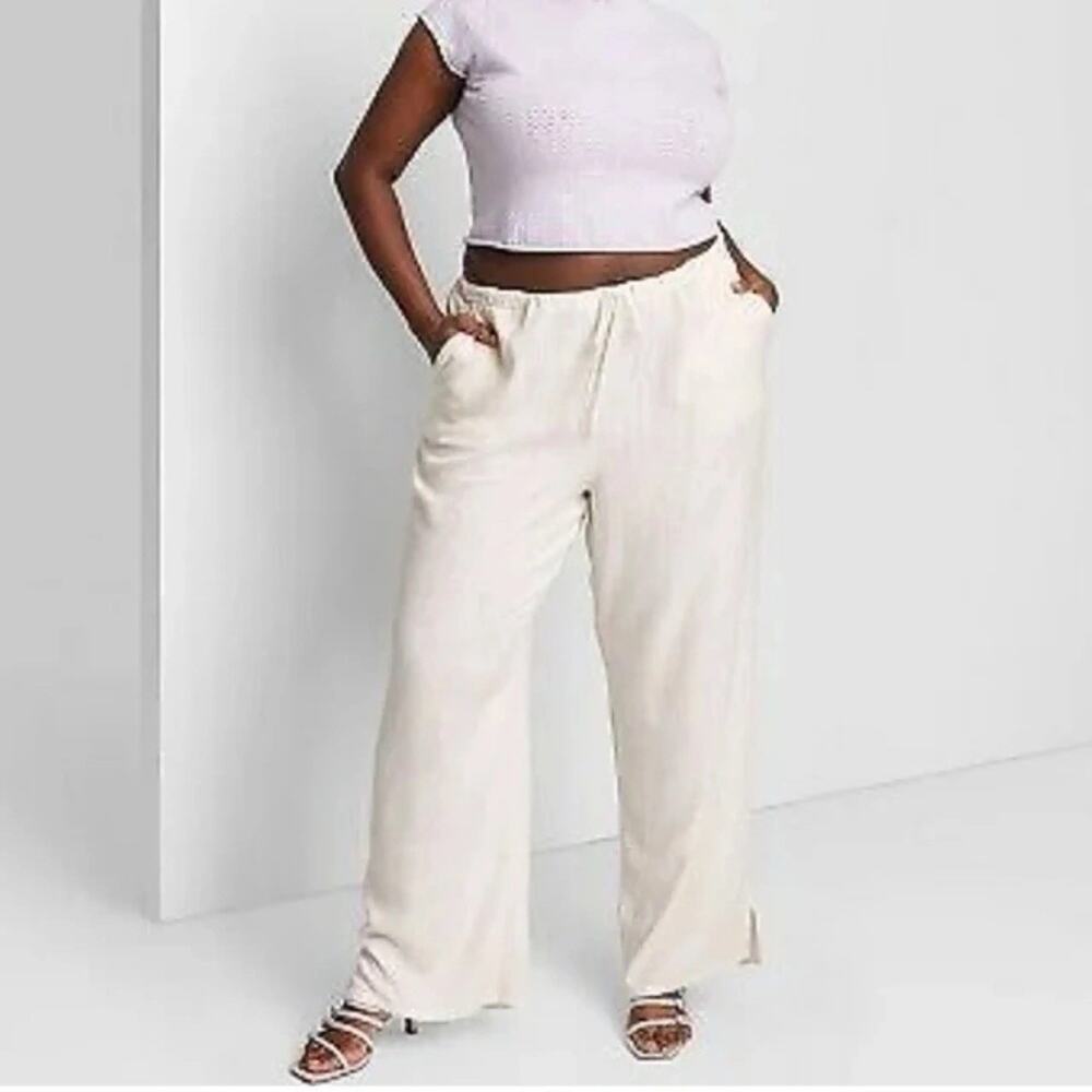Wild‎ Fable Plus 1X Linen Blend Wide Leg Pants Relaxed Baggy Resort Boho Women’s